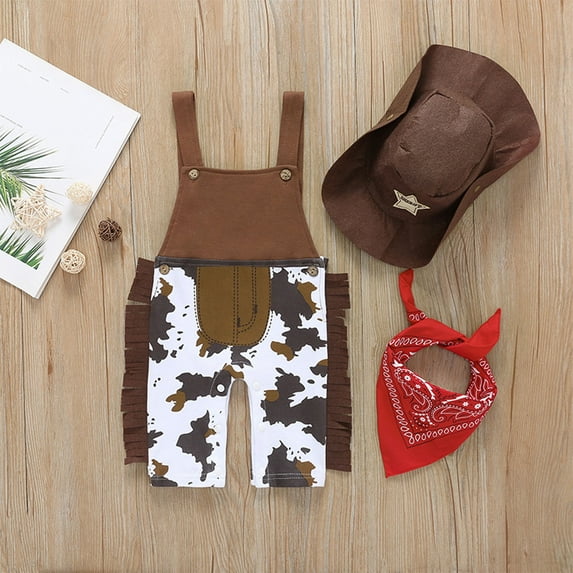 XUELUO Toddler Boys Casual Outfit Sets Baby Boy Denim Sleeveless Jumpsuit Hat Scarf Set Crawling Suit Clothing Outwear
