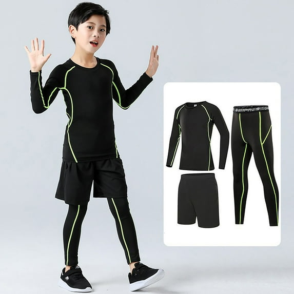 XUELUO Toddler Boys Casual Outfit Sets Boys Girls Base Layer Athletic Compression Leggings And Shirts Thermal Underwear Set Running Pants Tights Clothing Activewear