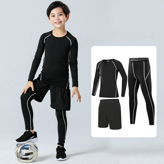 XUELUO Toddler Boys Casual Outfit Sets Boys Girls Base Layer Athletic Compression Leggings And Shirts Thermal Underwear Set Running Pants Tights Clothing Streetwear