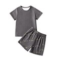 thumbnail image 1 of XUELUO Toddler Boys Casual Outfit Sets Dinosaur Print Crew Neck Short Sleeve T Shirts Tops Shorts 2 Piece Sports Casual Sportwear,Gray,4-5 Years, 1 of 6