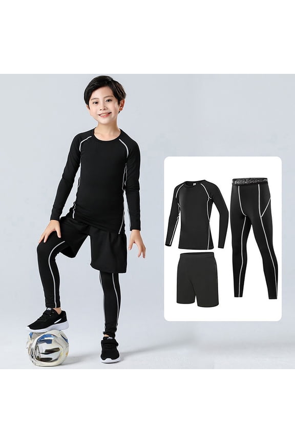 Toddler Boys Casual Outfit Sets Boys Girls Base Layer Athletic Compression Leggings And Shirts Thermal Underwear Set Running Pants Tights Clothing Daily-Wear