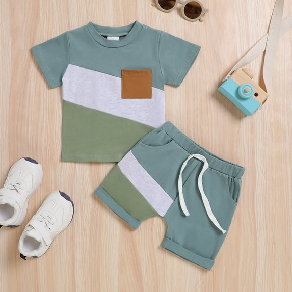XUELUO Toddler Boys Casual Outfit Sets Girls Short Sleeve Patchwork Shirt Pullover Tops Shorts Outfits Clothing Outwear