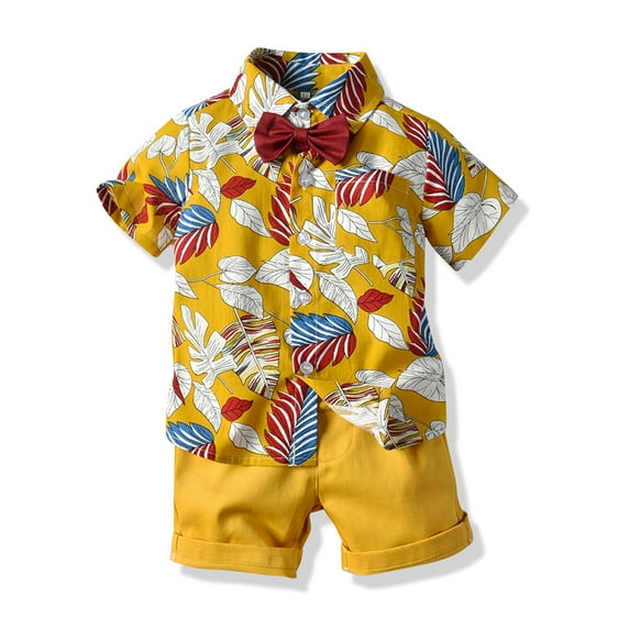 XUELUO Toddler Boys Casual Outfit Sets Kids Baby Floral Short Sleeve Button Down Shirt Shorts Pants Set Summer Beach Outfits Clothing Daily-Wear