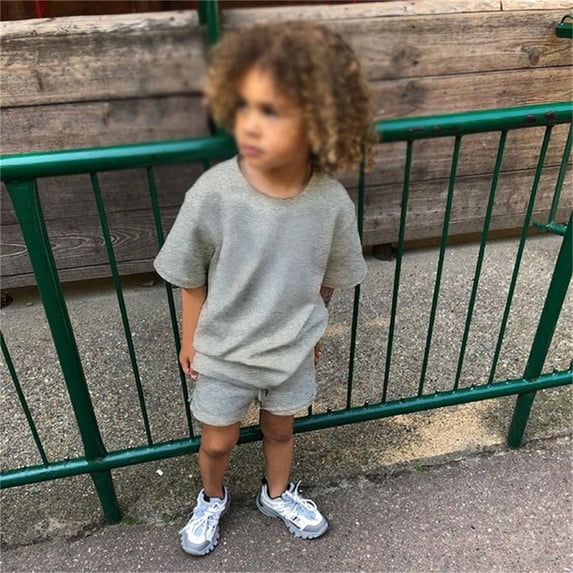 XUELUO Toddler Boys Casual Outfit Sets Kids Baby Girls 2 Piece Tracksuit Summer Outfits Solid Short Sleeve T Shirt With Shorts Set Clothing Daily-Wear