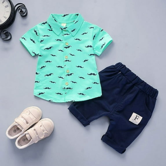 XUELUO Toddler Boys Casual Outfit Sets Kids Baby Summer Gentleman Suit Short Sleeve T Shirt Tops Shorts 2Pcs Outfits Set Clothing Holiday Wear