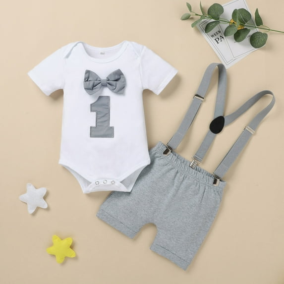 XUELUO Toddler Boys Casual Outfit Sets Romper Tie First Bodysuit Baby Birthday Bow Set Outfits Boy Outfits&Set Clothing Daily-Wear