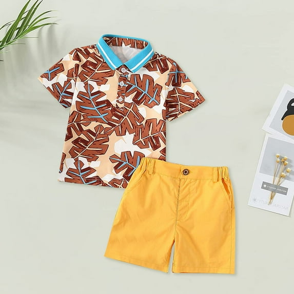 XUELUO Toddler Boys Casual Outfit Sets Short Sleeve Cartoon Car Pattern Printing T Shirt Tops Shorts Child Kids Outfits Clothing Daily-Wear