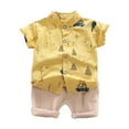 thumbnail image 1 of XUELUO Toddler Boys Casual Outfit Sets Summer Cartoon Car Print Lapel Button Down Short Sleeve Shirts Tops And Shorts Two Piece Activewear,Yellow,3-4 Years, 1 of 3