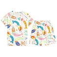 thumbnail image 1 of XUELUO Toddler Boys Casual Outfit Sets Summer Cartoon Print Round Neck Short Sleeve T Shirts Tops Elastic Waist Shorts Two Piece Daily-Wear,Beige,4-5 Years, 1 of 3