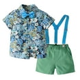 thumbnail image 1 of XUELUO Toddler Boys Casual Outfit Sets Summer Floral Lapel Short Sleeve Shirt Tops Suspenders Shorts Gentleman Two Piece Hawaii Beach Streetwear,Blue,4-5 Years, 1 of 4