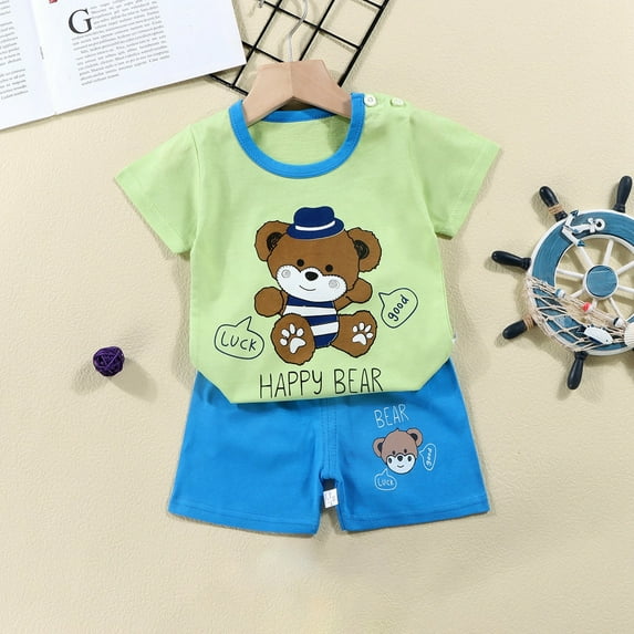 XUELUO Toddler Boys Casual Outfit Sets Summer And Girls Short Sleeved T Shirt Set Infant And Girls Short Sleeved Shorts Two Piece Set Clothing Outwear