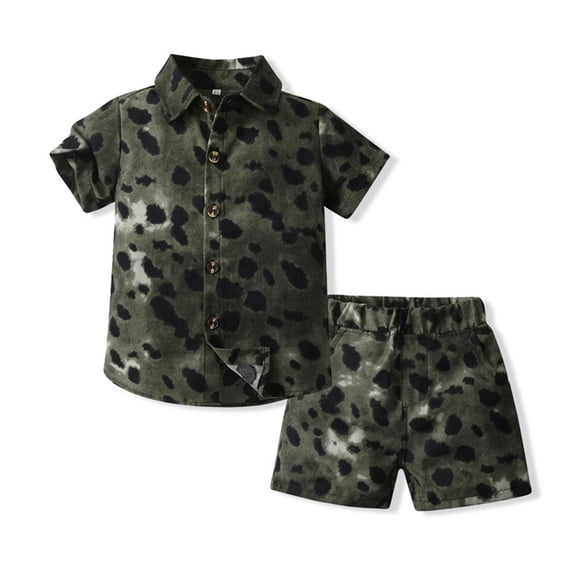 XUELUO Toddler Boys Casual Outfit Sets Summer Leopard Print Short Sleeved Printed Shirt Children'S Shorts Two Piece Children'S Cardigan Clothing Activewear