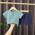 thumbnail image 1 of XUELUO Toddler Boys Casual Outfit Sets Summer Short Sleeve Set For Baby And Girls Children'S Cute And Linen Button Short Sleeve T Shirt Shorts Thin Set Clothing Activewear, 1 of 8