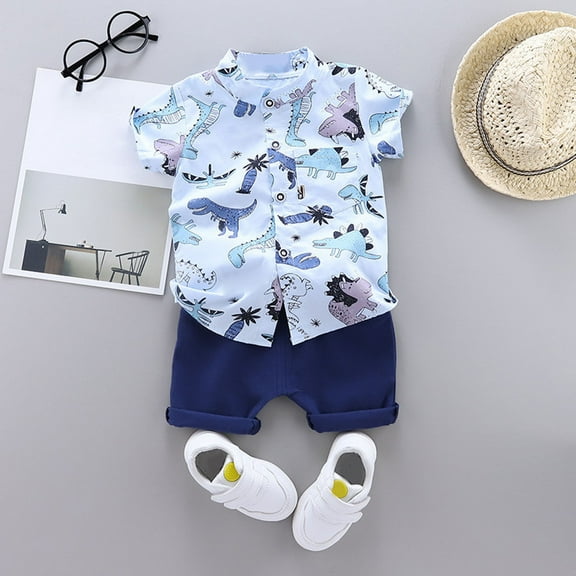 XUELUO Toddler Boys Casual Outfit Sets Summer Thin Cartoon Dinosaur Series Shorts Short Sleeve Two Piece Set Clothing Activewear