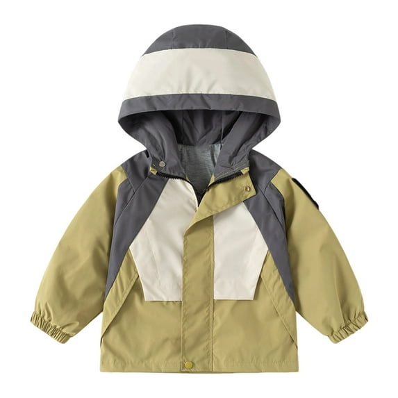 XUELUO Toddler Boys Coats & Jackets Kids Autumn Winter Color Block Print Hooded Long Sleeve Zipper Coat Casual Windbreaker Jacket Holiday Wear,Brown,6-7 Years