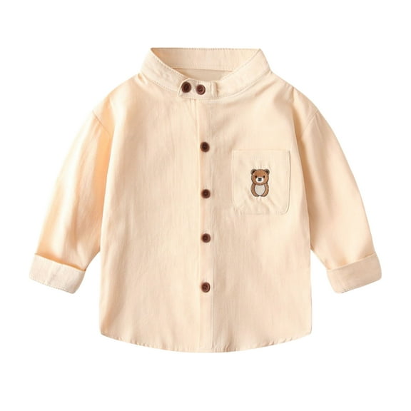 XUELUO Toddler Boys Shirts & Tops Autumn Winter Cartoon Bear Print Lapel Button Down Long Sleeve Gentleman Tops T Shirts Daily-Wear,Beige,4-5 Years