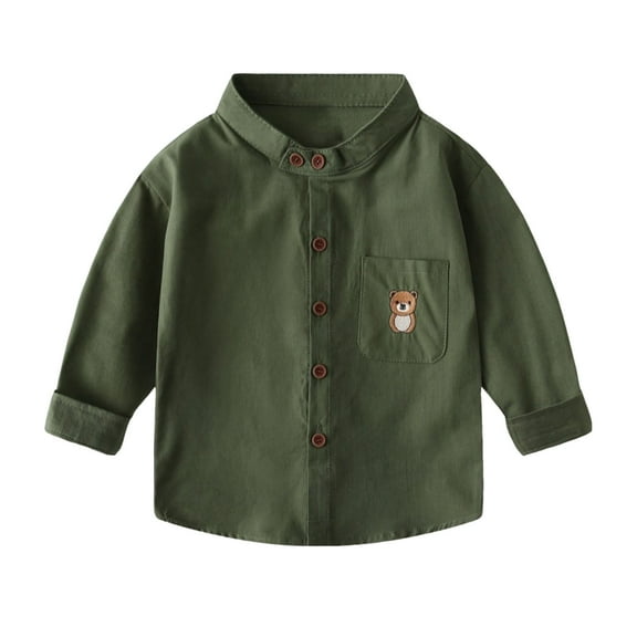 XUELUO Toddler Boys Shirts & Tops Autumn Winter Cartoon Bear Print Lapel Button Down Long Sleeve Gentleman Tops Tee Shirts Daily-Wear,Green,4-5 Years