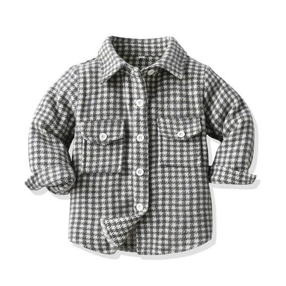 XUELUO Toddler Boys Shirts & Tops Autumn Winter Plaid Print Lapel Button Down Long Sleeve Tops Coat Jacket T Shirts Daily-Wear,Gray,3-4 Years