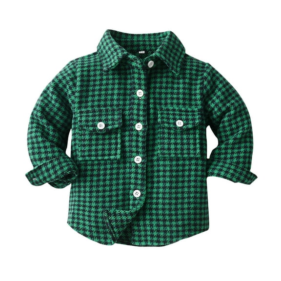 XUELUO Toddler Boys Shirts & Tops Autumn Winter Plaid Print Lapel Button Down Long Sleeve Tops Coat Jacket T-Shirts Outwear,Green,4-5 Years