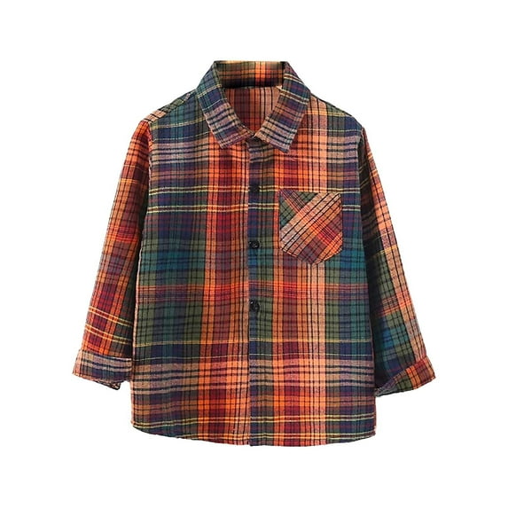 XUELUO Toddler Boys Shirts & Tops Autumn Winter Plaid Print Lapel Button Down Long Sleeve Pockets Tops Coat Jacket T Shirts Holiday Wear,Orange,4-5 Years