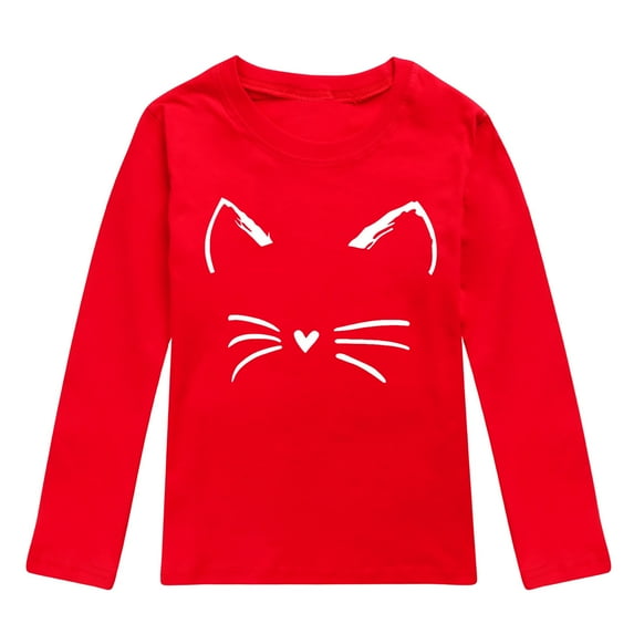 XUELUO Toddler Boys Shirts & Tops Girls Autumn Long Sleeve Cartoon Cat Prints Shirt Daily-Wear