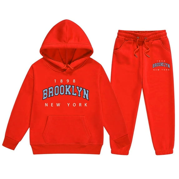 XUELUO Toddler Girls Outfit Sets Boys 2 Pieces Sweatsuits Ocean Graphic Pullover Hoodie Tops Sweatpants Fashion Tracksuit Streetwear,Red,5-6 Years