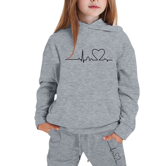 XUELUO Toddler Girls Outfits Sets Heatbeat Print Hoodies With Jogger Pants Sports Suit Childrens Girls Clothing Tracksuits