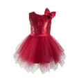 thumbnail image 1 of XUELUO Toddler Girls Sequin Tulle Dress One-Shoulder Bowknot Sleeveless Skirt Sparkly Evening Party Formal Cute Girl Gown, 1 of 3