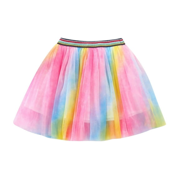 XUELUO Toddler Girls Skirts Tie Dye Rainbow Star Embroidery Mesh Party Dance Ballet Skirt Daily-Wear