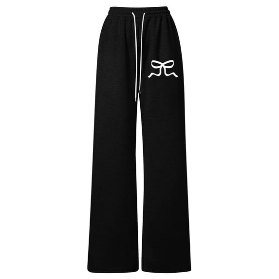 XUELUO Toddler Girls Sweatpants Elastic Waist Drawstring Bow Ribbon Print Jogger Pants Relaxed Daily Wear Baggy Athletic Trousers