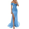 thumbnail image 1 of XUELUO Womens Dresses Off Shoulder Short Sleeves Sequined High Slit Floor Length Dress Evening & Wedding Guest Formal Dress, 1 of 5