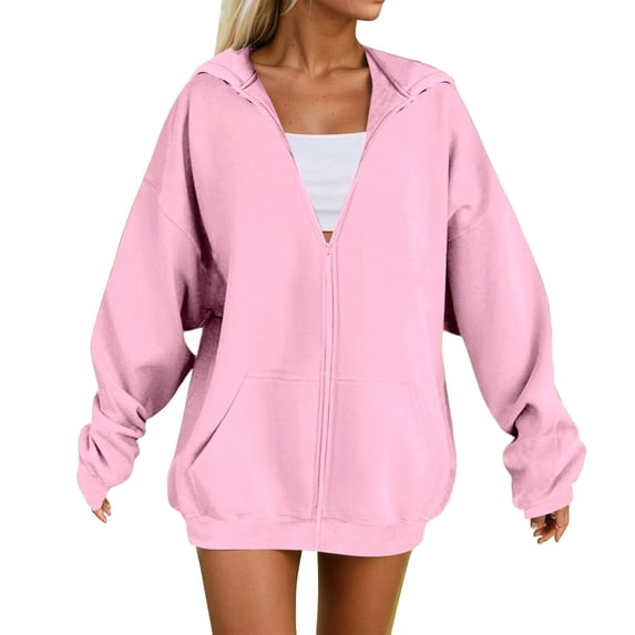 XUELUO Womens Hoodies Oversized Zipper Hoodie For Long Sleeve Plain Jackets Spring Outerwear Casual Comfort Sweatshirt