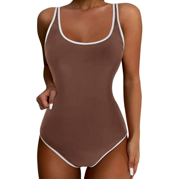 XUELUO Womens One-Piece Swimsuits Solid Color Sexy Push Up High Waisted Training Sport Control Swimsuit Swimwears Beachwear,Brown,S