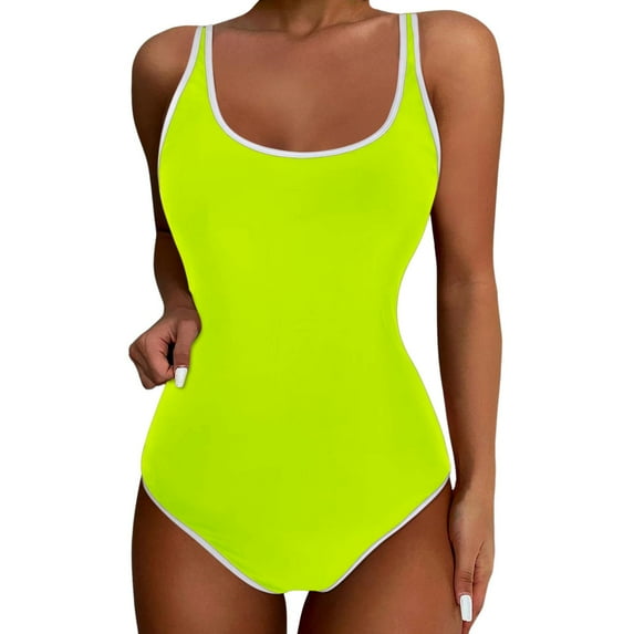 XUELUO Womens One-Piece Swimsuits Solid Color Sexy Push Up High Waisted Training Sport Control Swimsuit Swimwears Holiday Wear,Green,XL