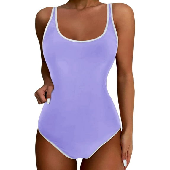 XUELUO Womens One-Piece Swimsuits Solid Color Sexy Push Up High Waisted Training Sport Control Swimsuit Swimwears Holiday Wear,Purple,XL