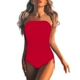thumbnail image 1 of XUELUO Womens One-Piece Swimsuits Solid Color Strapless Bandeau Swimsuit Swimwears Activewear,Red,XXL, 1 of 4