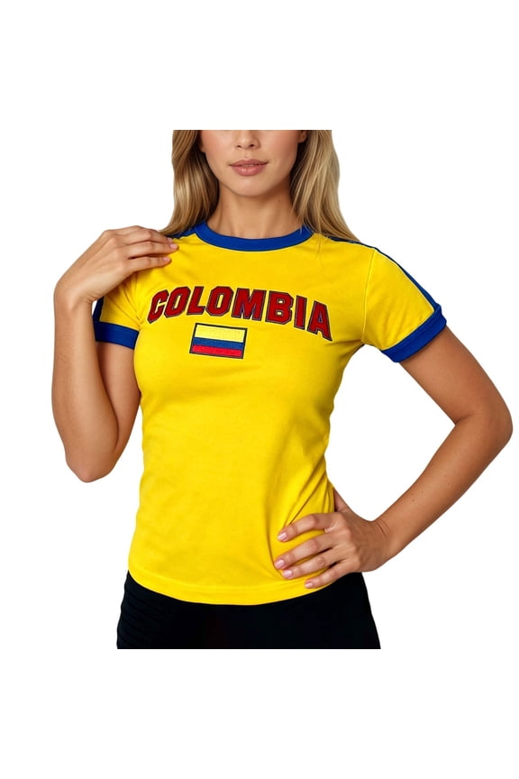 Womens T-Shirts Crew Neck Short Sleeve Contrast Trim Colombia Graphic Shirts Slim Sports Summer Casual Ladies Tee