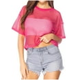 thumbnail image 1 of XUELUO Womens T-Shirts Short Sleeve Crew Neck Neon Fishnet Mesh Cropped Tshirts Summer Beach Cover Up Lady Carnival Tees, 1 of 4