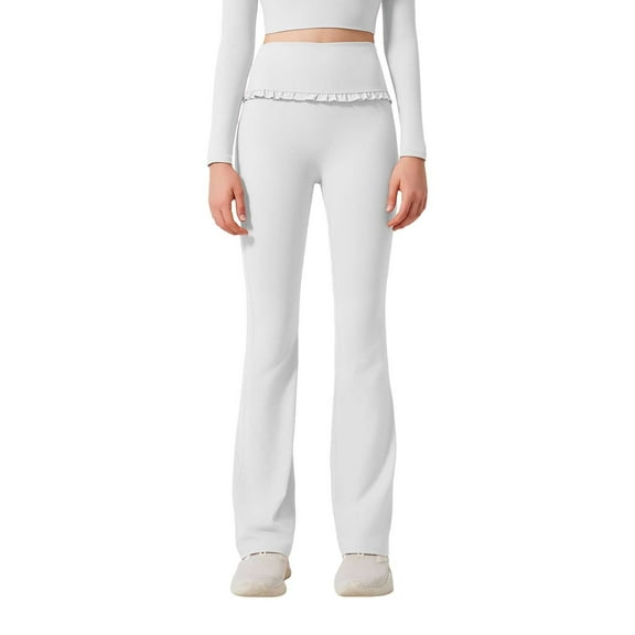 XUELUO Womens Workout Leggings Ruffled Flared High Waist Sports Flared Yoga Pants Outwear