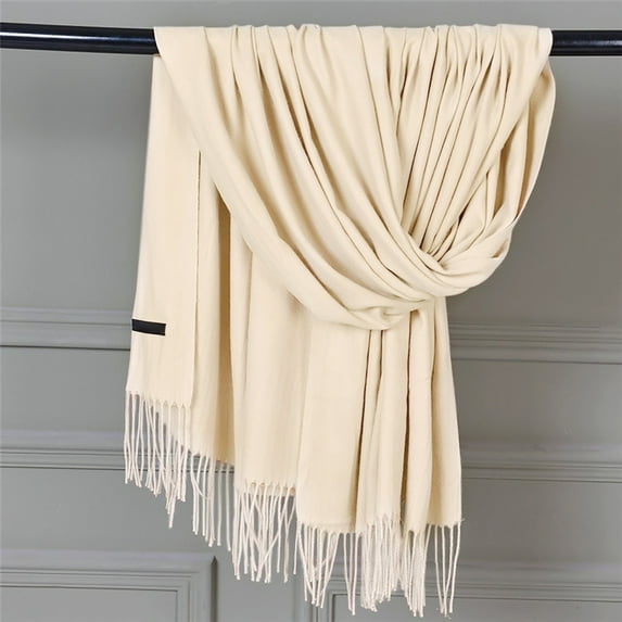 XUEMAO Beige Pashmina Shawls and Wraps, Women Pashmina Scarf Soft Solid Plain Shawl Wrap Fashion Warm Neck With Fringes Tassel Long Knit Shawl