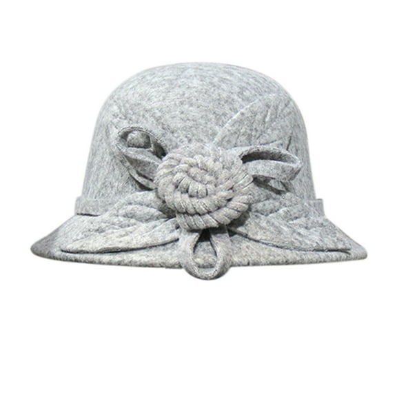 XUEMAO Bowler Hat for Women Elegant Autumn And Winter Flowers Round Top Casual Fisherman'S Basin Cap Small Fedora Grey