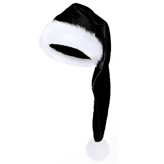 XUEMAO Christmas Hat for Adult, Black Plush Long Santa Hats Xmas Velvet Christmas Hats For Adults Keep Warm Winter Christmas Hat