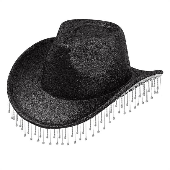 XUEMAO Cowboy Hats for Women Hat Elegant And Light With Shiny Tassel Wide Brim Dating Western Cowgirl Hat Black