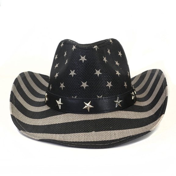XUEMAO Cowboy Hats for Women Men Independence Day Men’s Vintage USA American Flag Hat W/Western Shape It， Red， Size Sun Hat Black