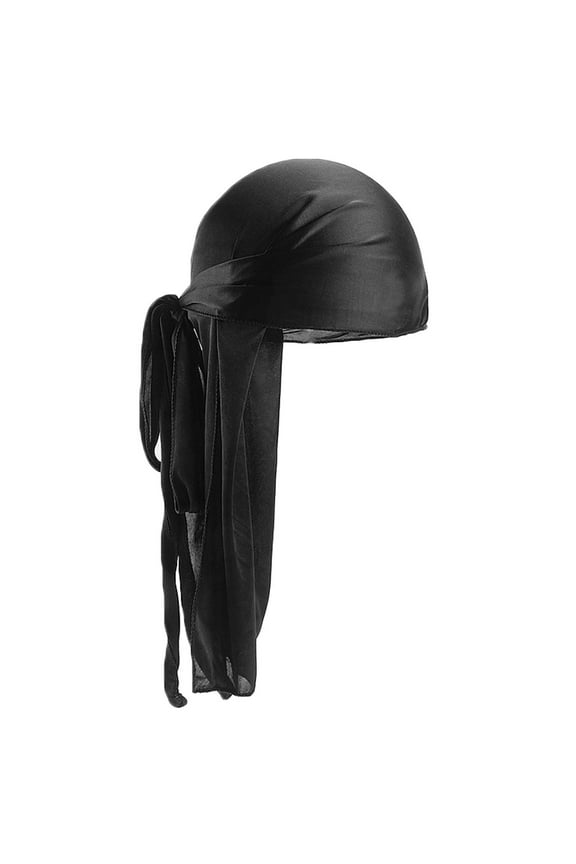 Durag for Women and Men Foldable Color Head Wrap Turban Slouchy Pirate Cap Bandana Hat Black