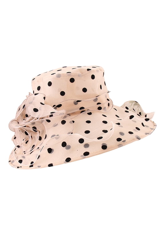 Fascinators Hats for Women Elegant Polka Dot Organza Flower Tea Party Hats Wedding Dressy Bridal Wide Brim Hat Khaki