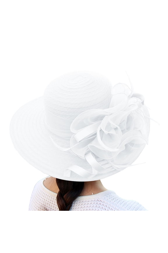 Fascinators Hats for Women Elegant Spring Summer Mesh Sun Hat Flower Wedding Dressy Wide Brim Tea Party Hat White
