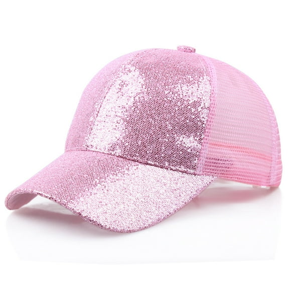 XUEMAO Pink Baseball Cap Women, Women Baseball Cap Sequin Shiny Bun Snapback Hat Sun Caps Visor Hats for Women