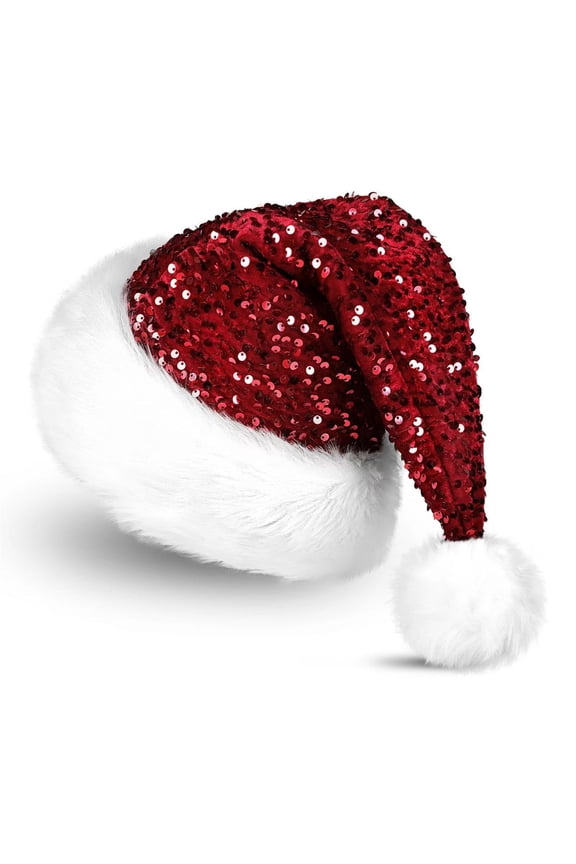 Wine Red Christmas Hats Adults, Christmas Hat Personalized Sequin Santa Hat Christmas&New Year Festive Christmas Headwear Santa Hats One Size