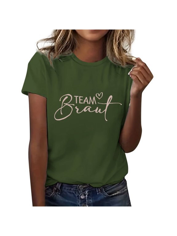 Bride T Shirts for Women, Wedding Party Bridesmaid Team Group Marriage Proposal Engagement Rehearsal Dinner Tshirts Shirts for Women Tops Army Green, M